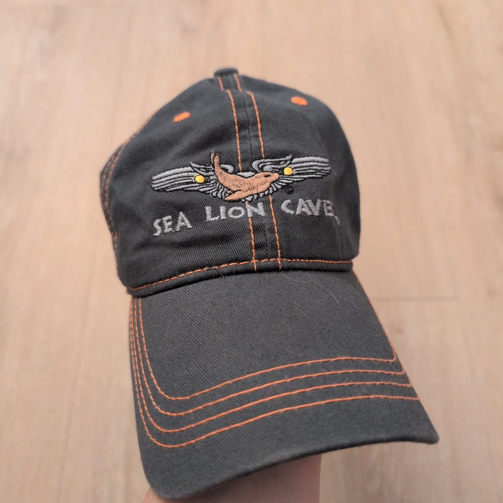 VTG Prairie Mountain Sea Lion Caves Oregon Souvenir Hat Gray Orange Stitch